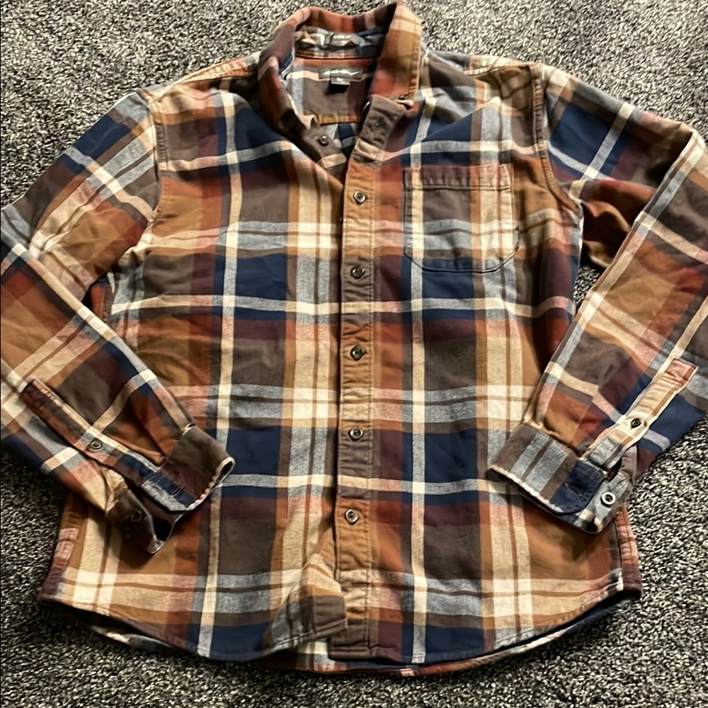 Eddie Bauer Men's Plaid Casual Button Down Shirt - Brown, Blue, Tan